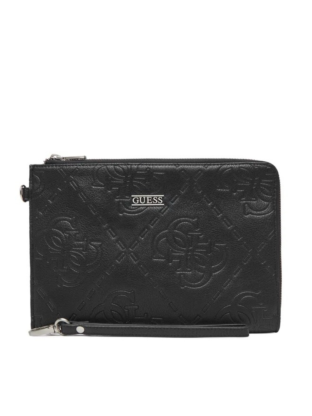 New Guess Black Embossed Logo Wristlet